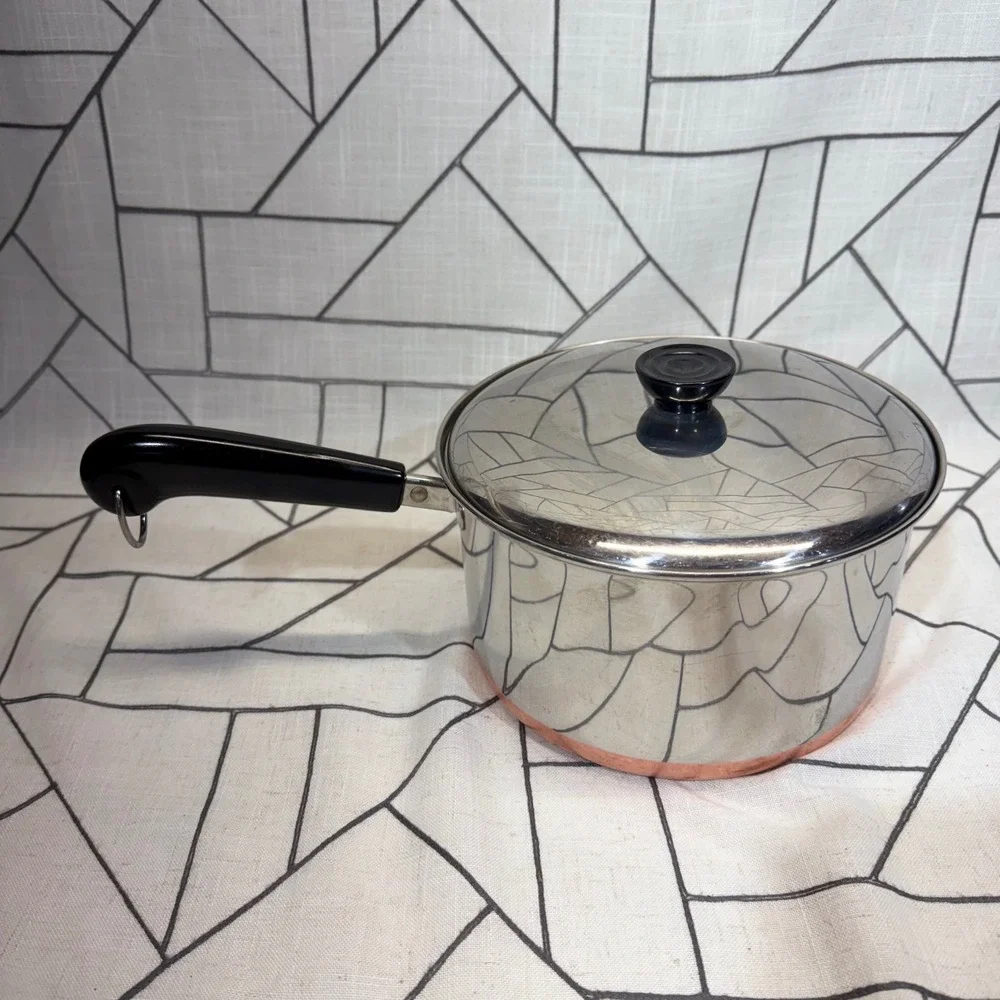 Revere Ware Saucepan 4 Qt Silver Copper Clad Bottom Pot with Lid Vintage USA